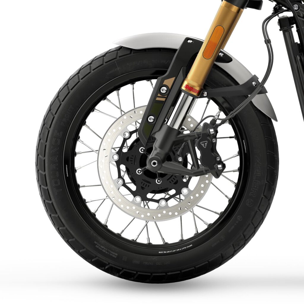 2026 Triumph Scrambler 900 front wheel and suspension and brake