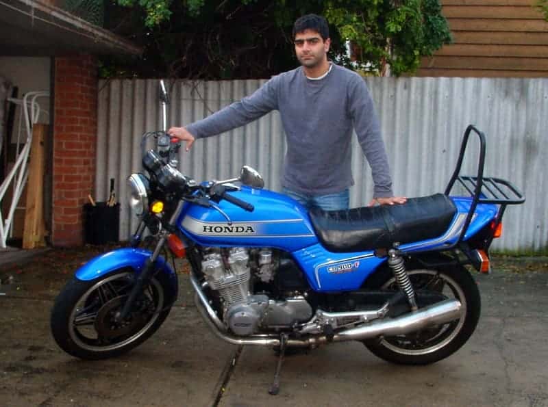 The author with his 1981 Honda CB900F Bol d'Or, with a trendy luggage wrack