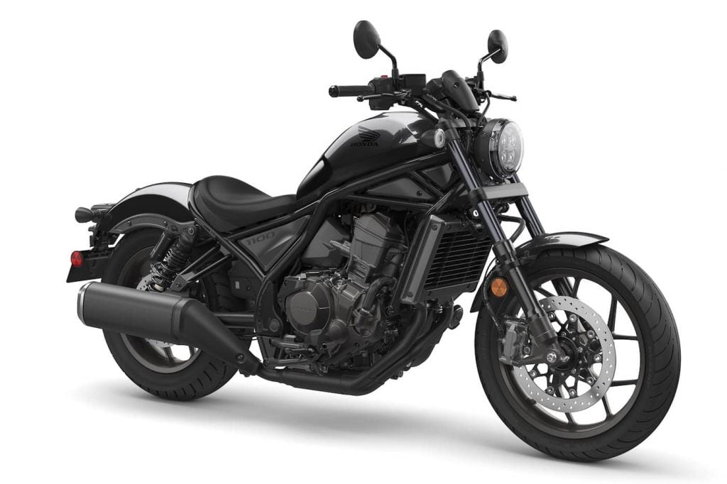 2021 Honda Rebel 1100 in black with a 270-degree parallel twin engine.