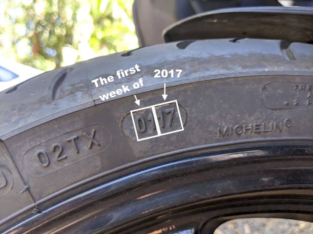 Example of motorcycle tire date codes