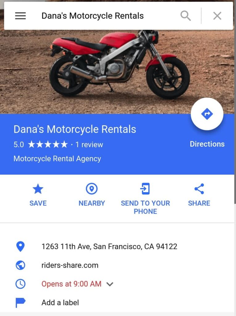 My Riders Share listing on Google Maps as a business