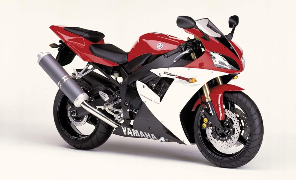 Third generation 2002-2003 Yamaha R1, in red, white and black