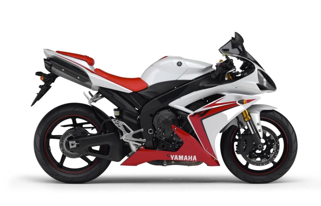 2007-2008 Fifth Generation Yamaha R1 in red, white, and black