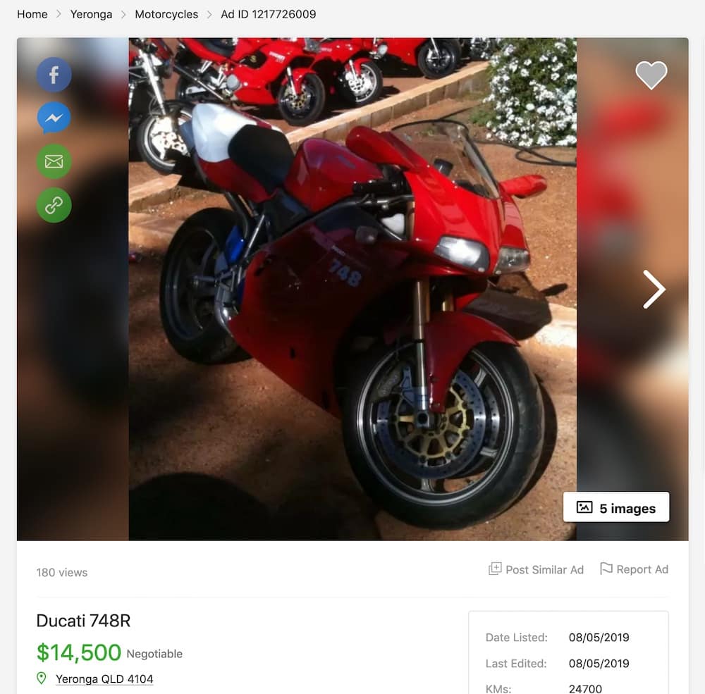 A Ducati 748R in Australia - priced high, but more rare as an R model