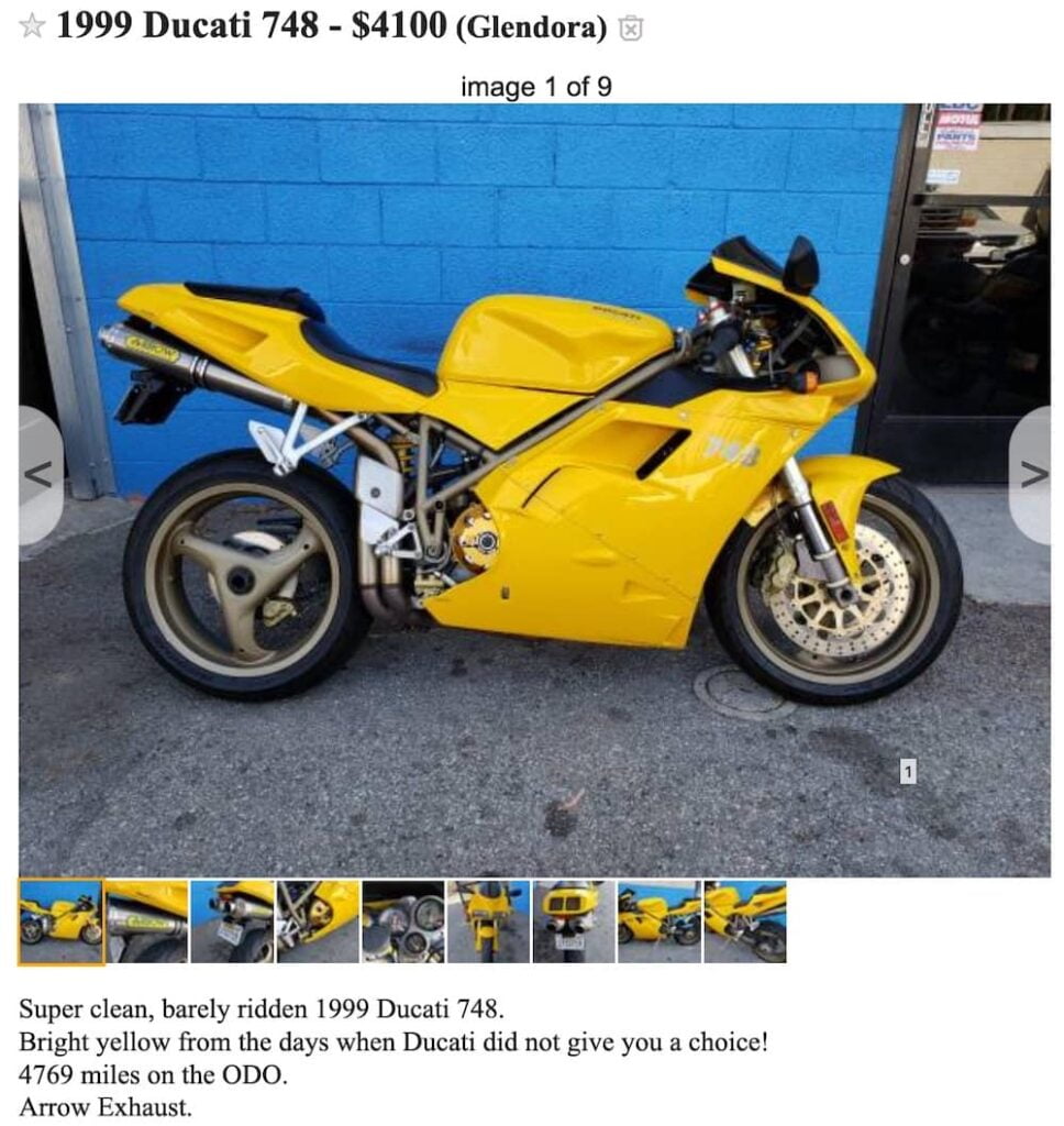 Ducati 748 discount for sale craigslist