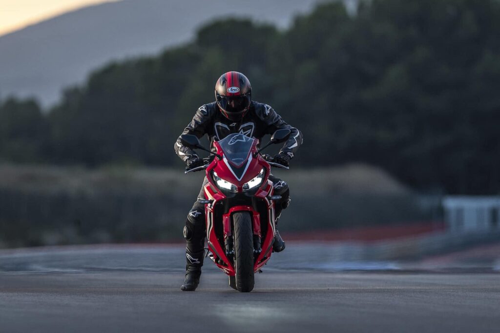 Honda CBR650R from front end with lights