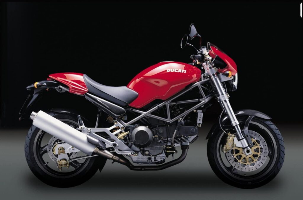 Ducati Monster 900 fuel-injected with exposed trellis frame and stock exhaust