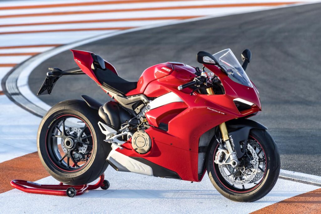 Ducati Panigale V4 motorcycle red on a track