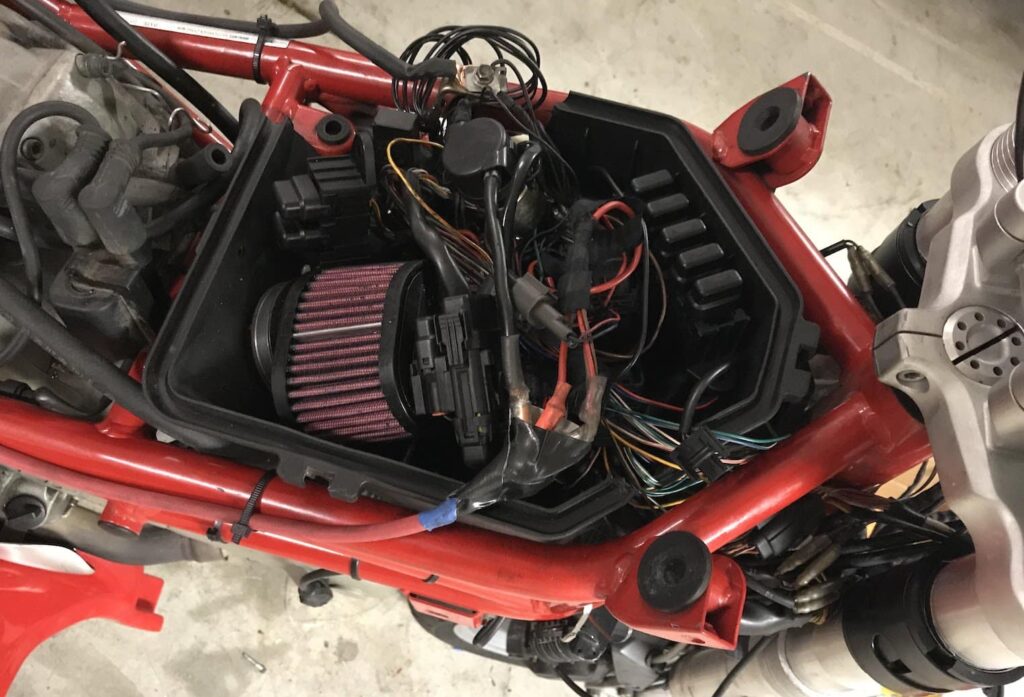 Ducati Multistrada airbox, with electronics stuffed into it