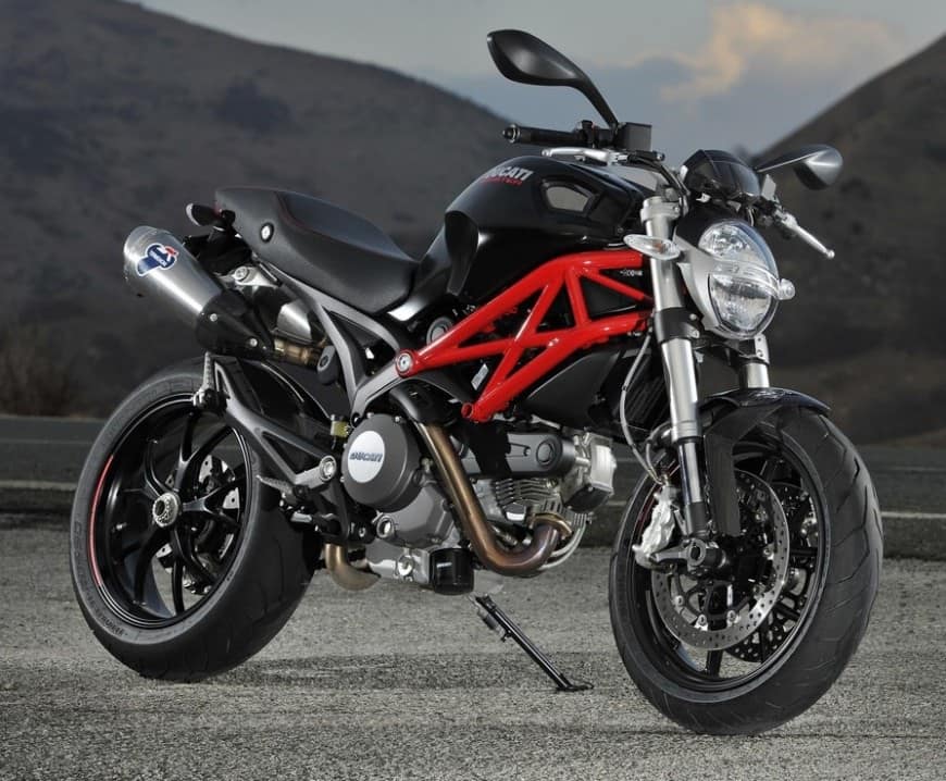Ducati Monster 796 rhs front right profile mountain background