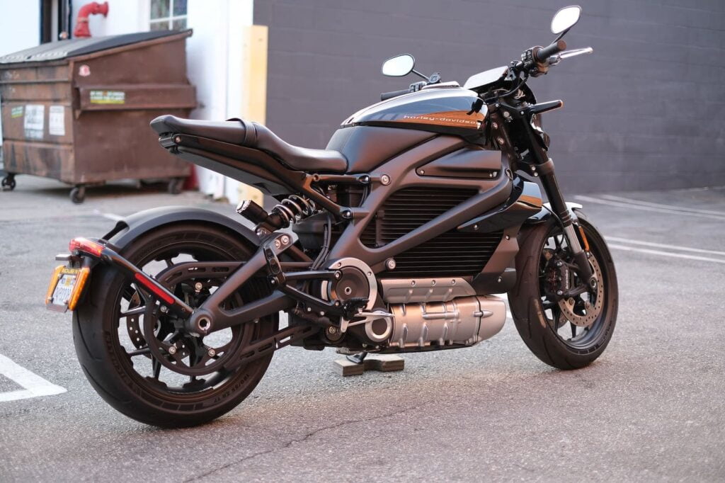 The Harley-Davidson LiveWire parked near a cafe in Los Angeles