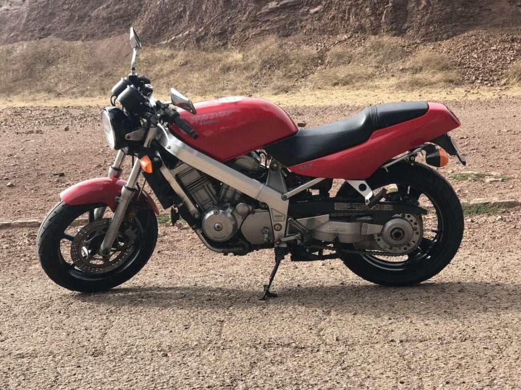 red Honda Hawk NT650 left hand side body shot