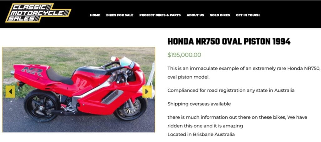 A Honda NR750 for sale for A$195,000