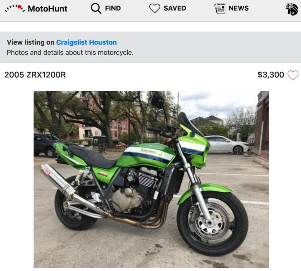 Looking at a ZRX1200R on Motohunt