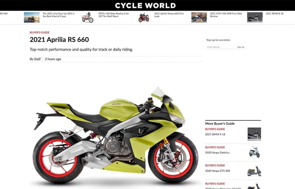 motorcycle photography example showing side-on photo of Aprilia RS660