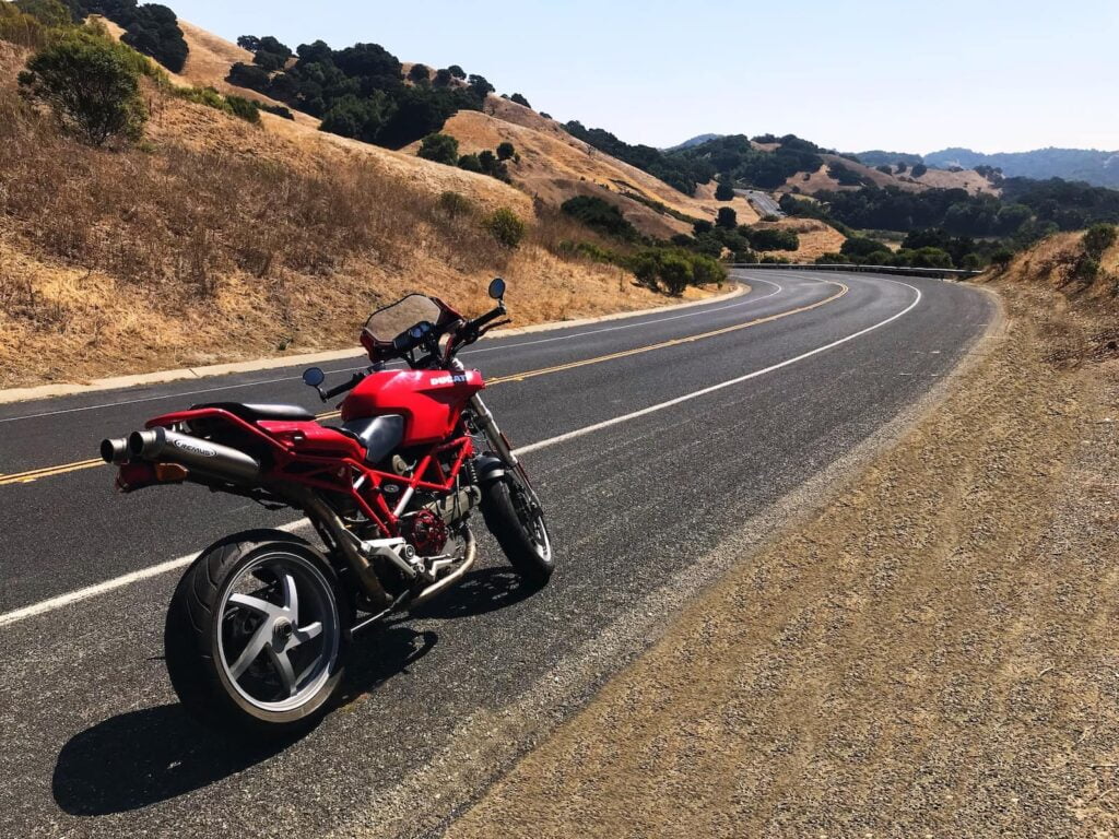 Naked Ducati Multistrada a.k.a. MonsterStrada/MultiMonster, on a California road