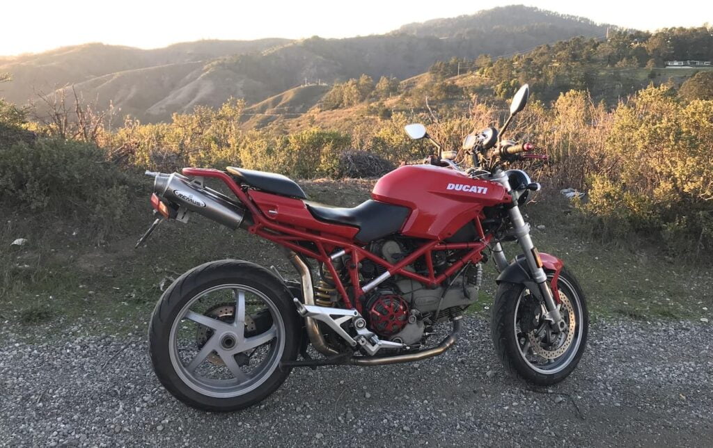 Naked Ducati Multistrada 1000DS without fairings on California road