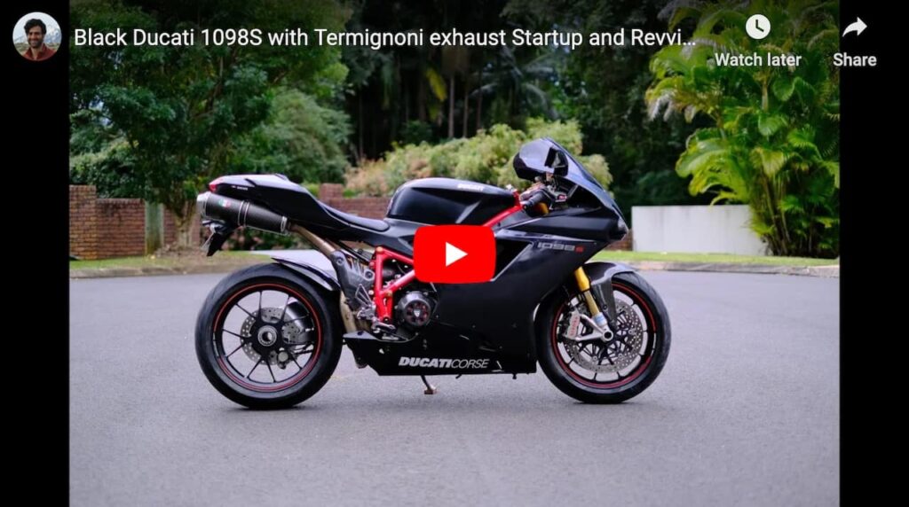 Youtube Thumbnail — Black Ducati 1098S with Termi exhaust running