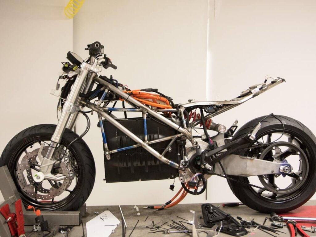 The Trellis exposed frame of the Zero SR/F motorcycle