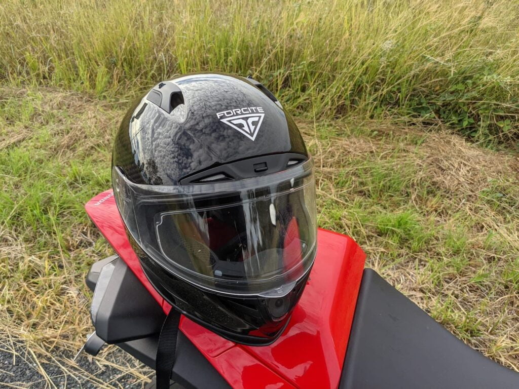 Forcite Helmet on VFR800 rear seat