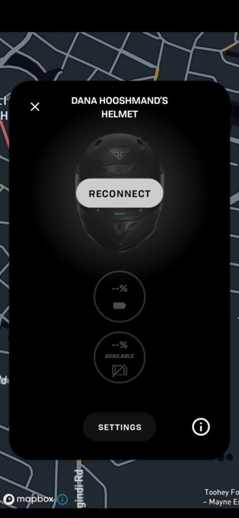 Forcite helmet app screenshot - connecting to the helmet