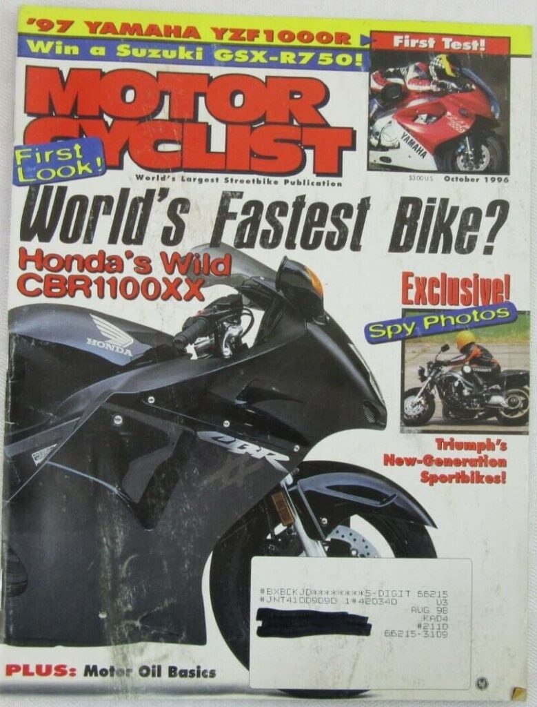 Cover from Motorcyclist Magazine October 1996 with article about motorcycle engine oil