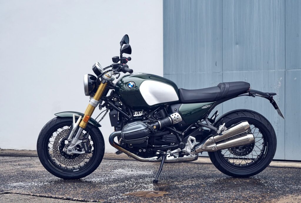 BMW R 12 nineT LHS against contrast wall