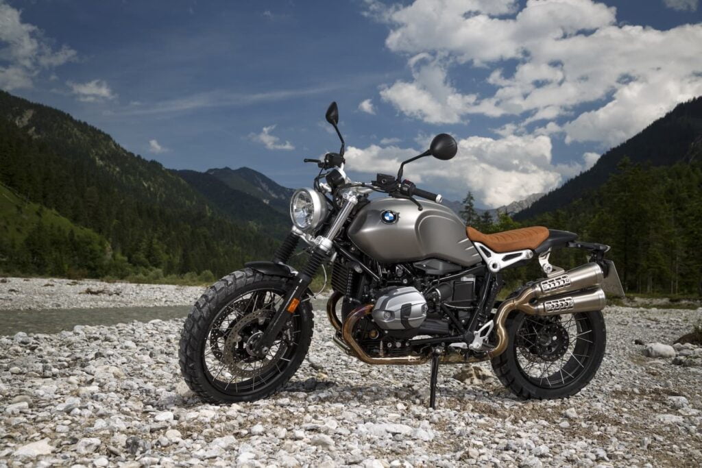 BMW R nineT Scrambler on dirt road