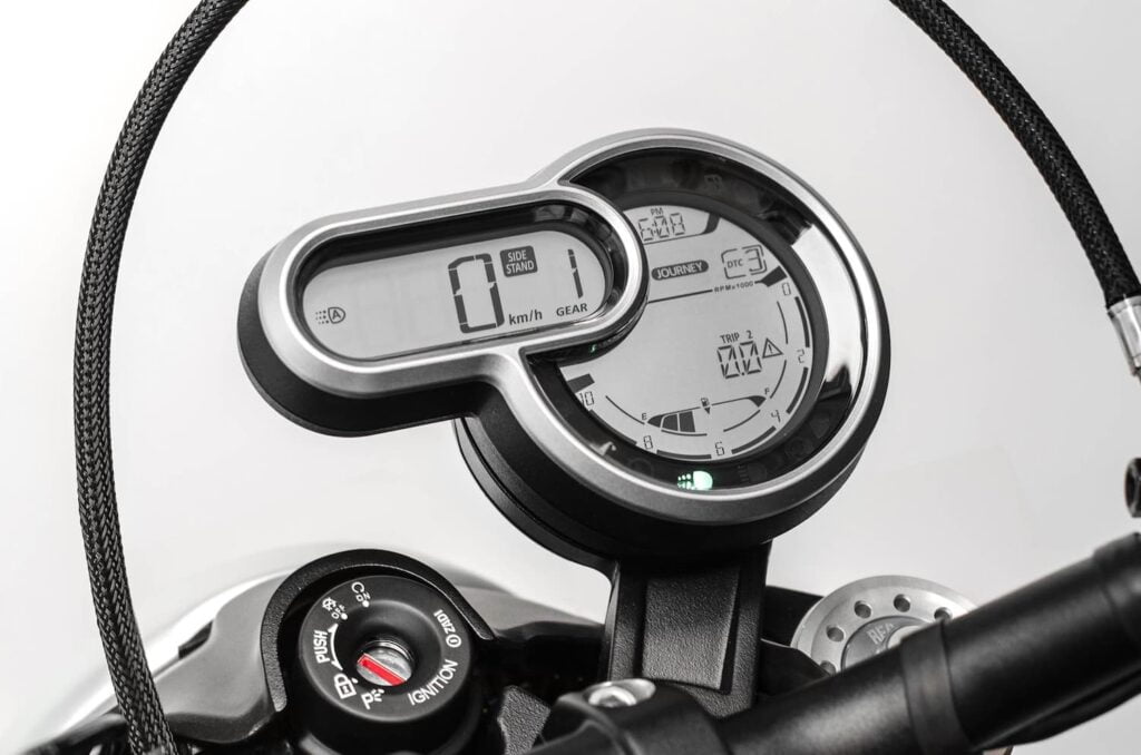 Ducati Scrambler 1100's tachometer gauge.