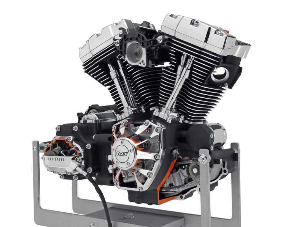 Harley-Davidson twin-cam 103 engine with large cooling fins and cylinder head