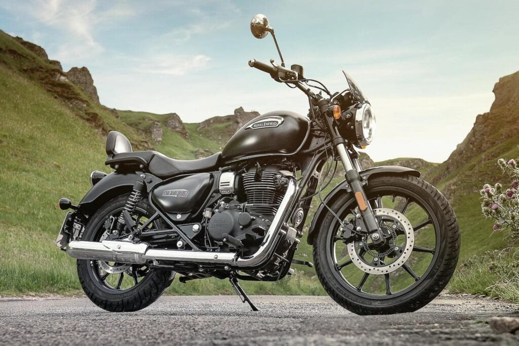 Royal Enfield meteor 350 on gravel road