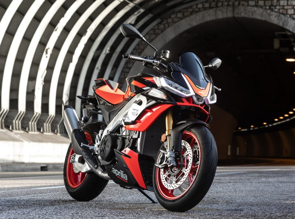 2022 Aprilia Tuono V4 Factory static outdoor RHS front in front of tunnel