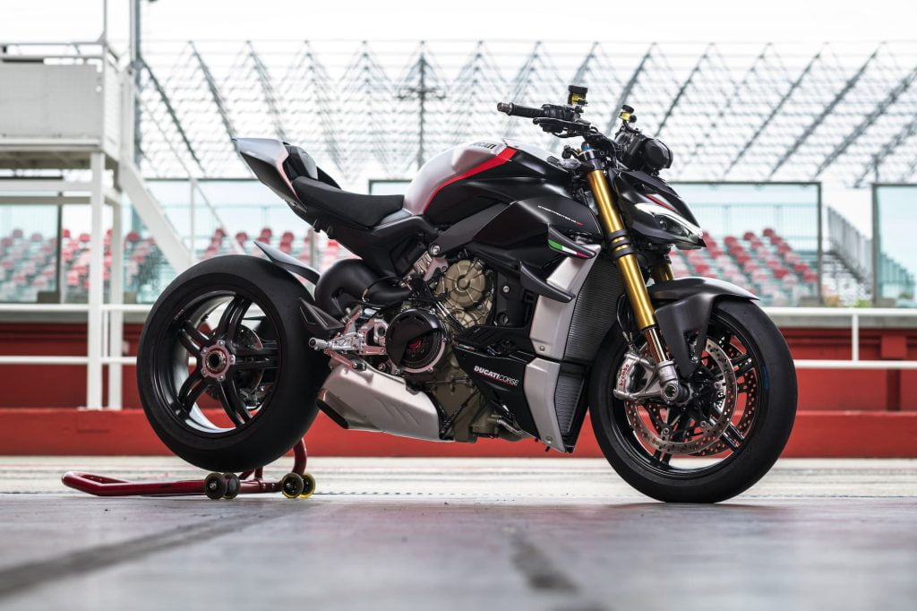2022 Ducati Streetfighter V4 SP parked in stadium