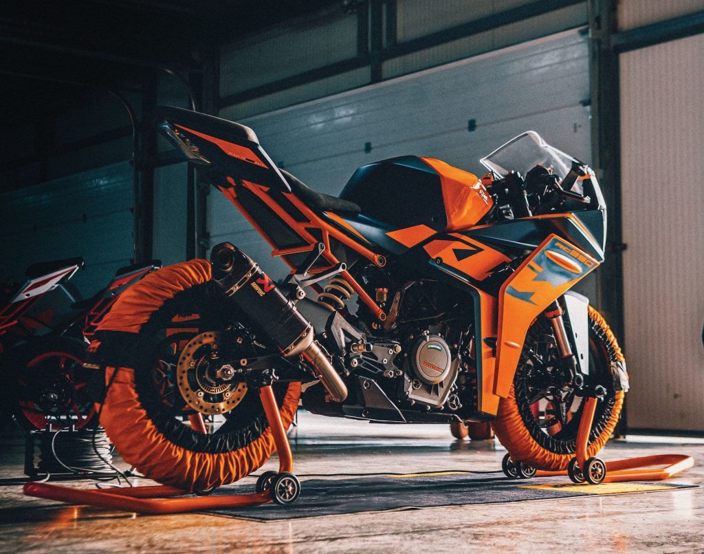 2022 KTM RC 390 with tyre warmers