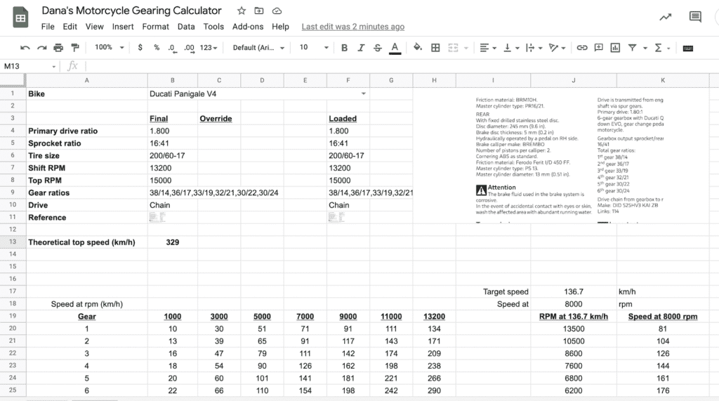 Full Motorcycle Gearing Calculator shot