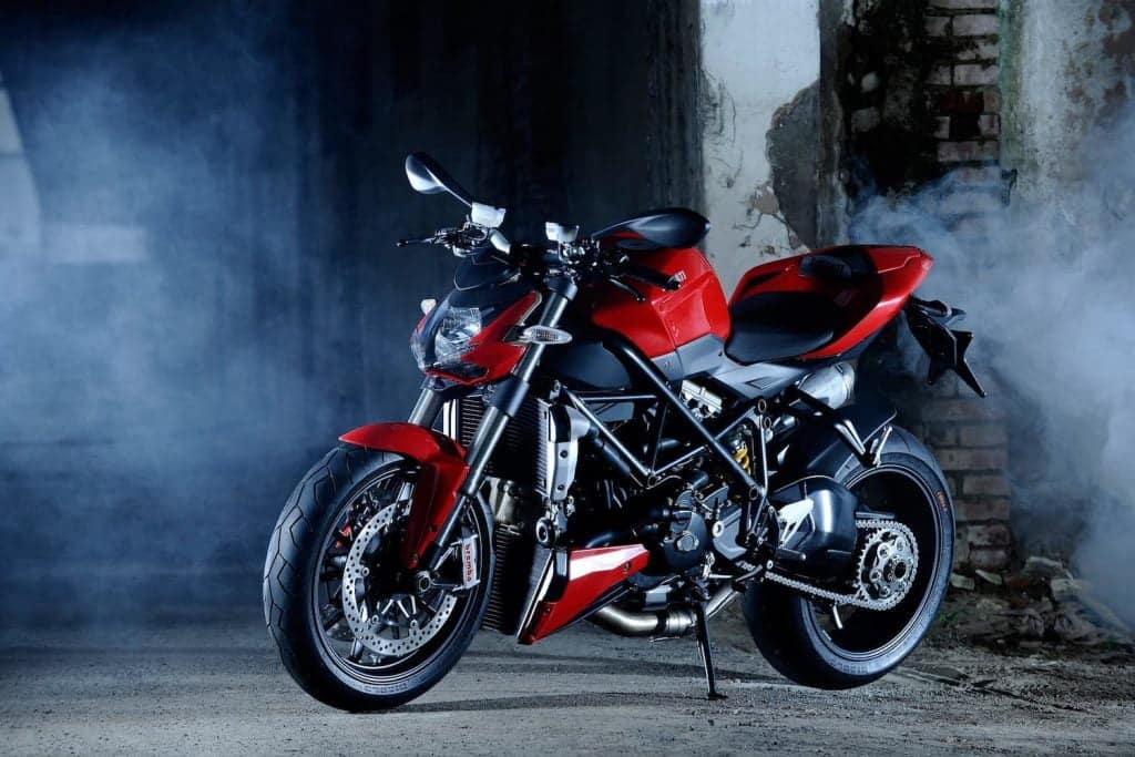 Red Ducati Streetfighter base model LHS outdoor static