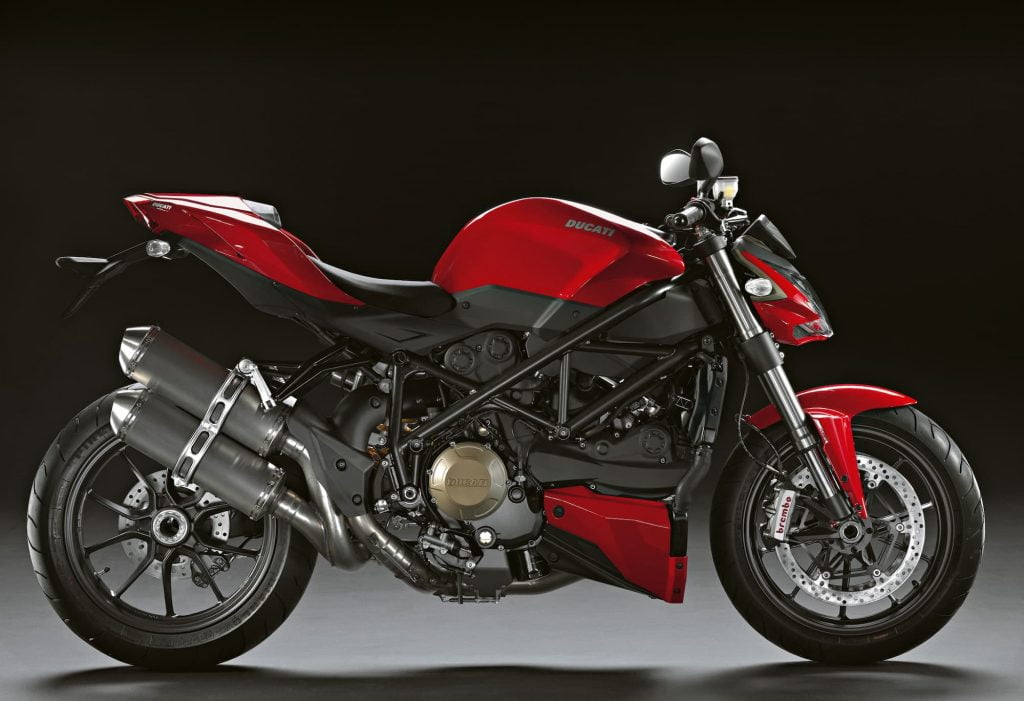 Red Ducati Streetfighter base model, RHS studio image