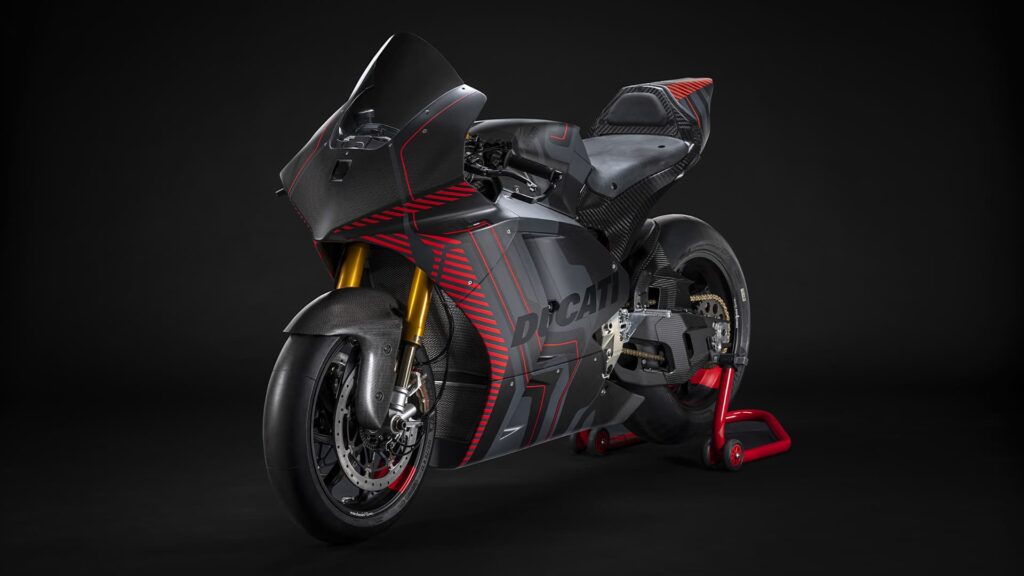 Ducati MotoE prototype studio LHS on trackstand