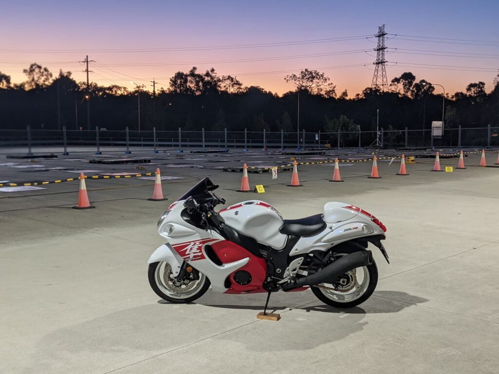 Suzuki Hayabusa in front of airstrip evening light