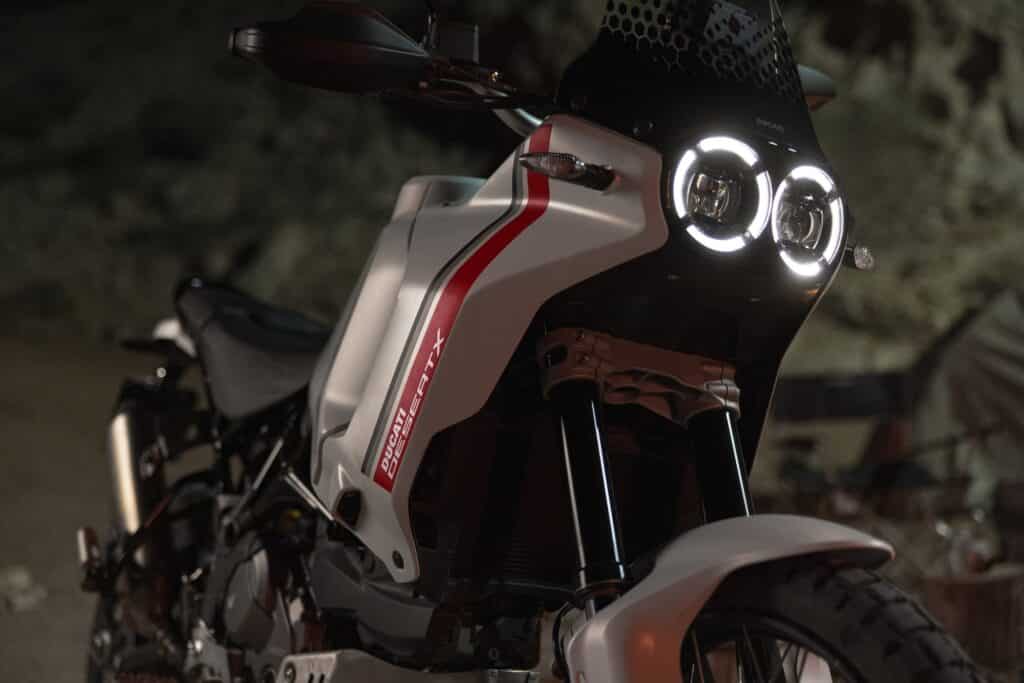 2022 Ducati DesertX - Static twin front lights at night