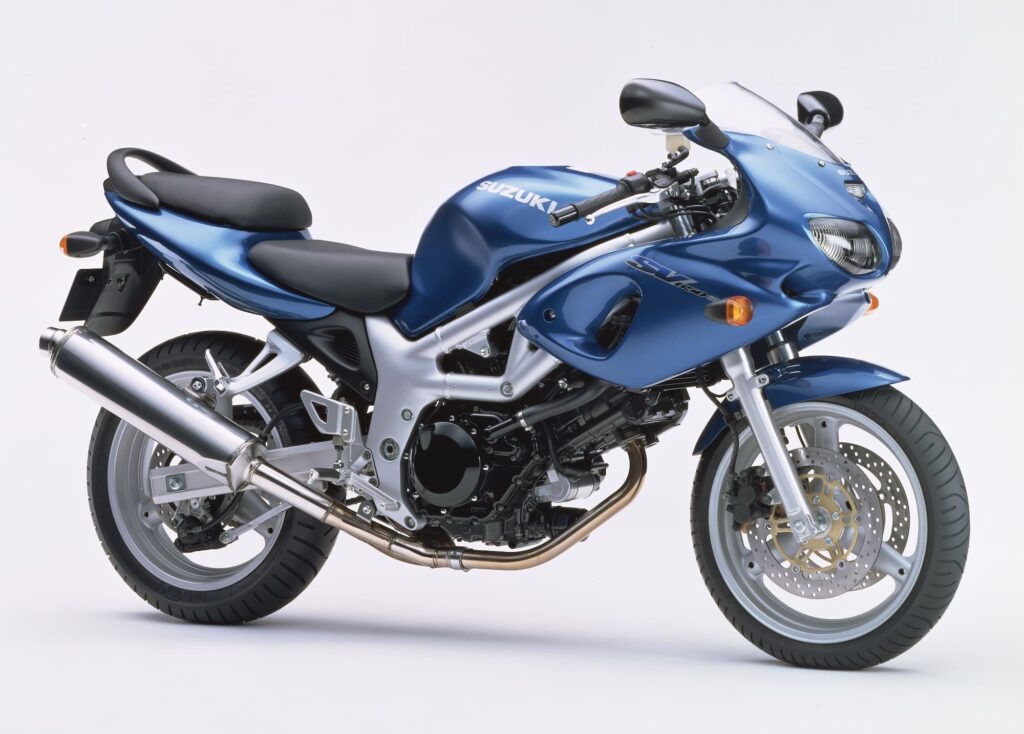 1999 Gen 1 Suzuki SV650S Blue studio Right 3-4