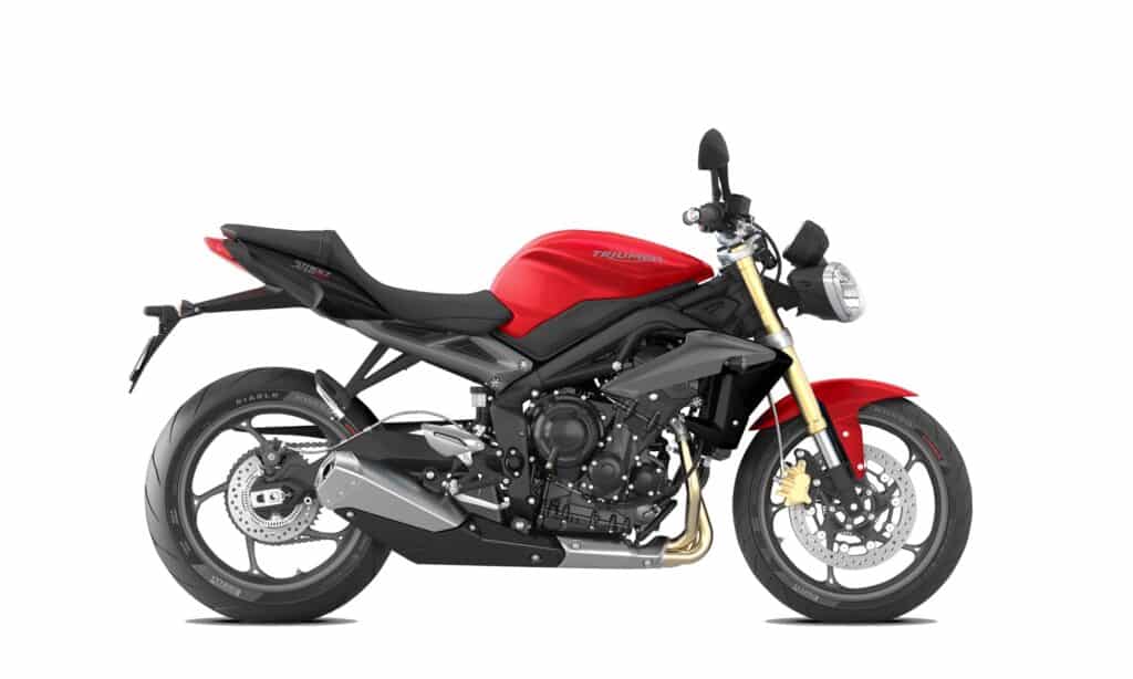 Red 2014 Triumph Street Triple 660 RHS studio