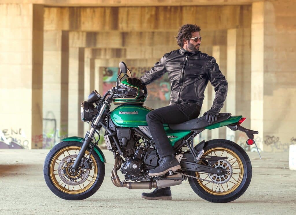 2022 Kawasaki Z650RS static with guy sitting on it