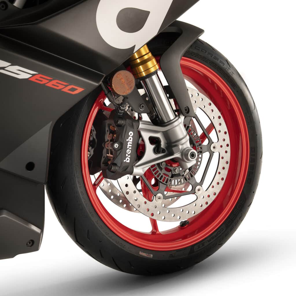 Aprilia RS 660 front wheel suspension brakes
