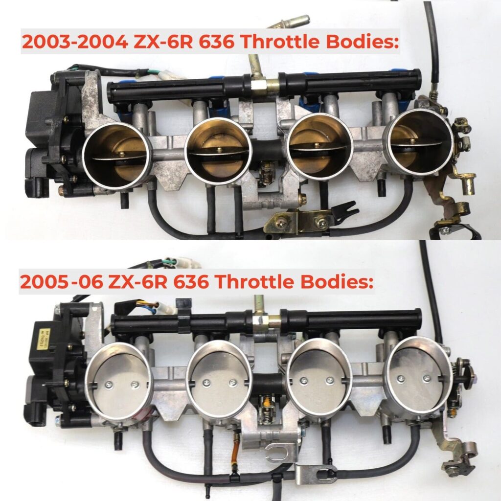 Kawasaki ZX-6R 636 throttle bodies 03 04 vs 05 06