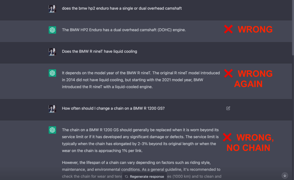 ChatGPT for motorcycles errors