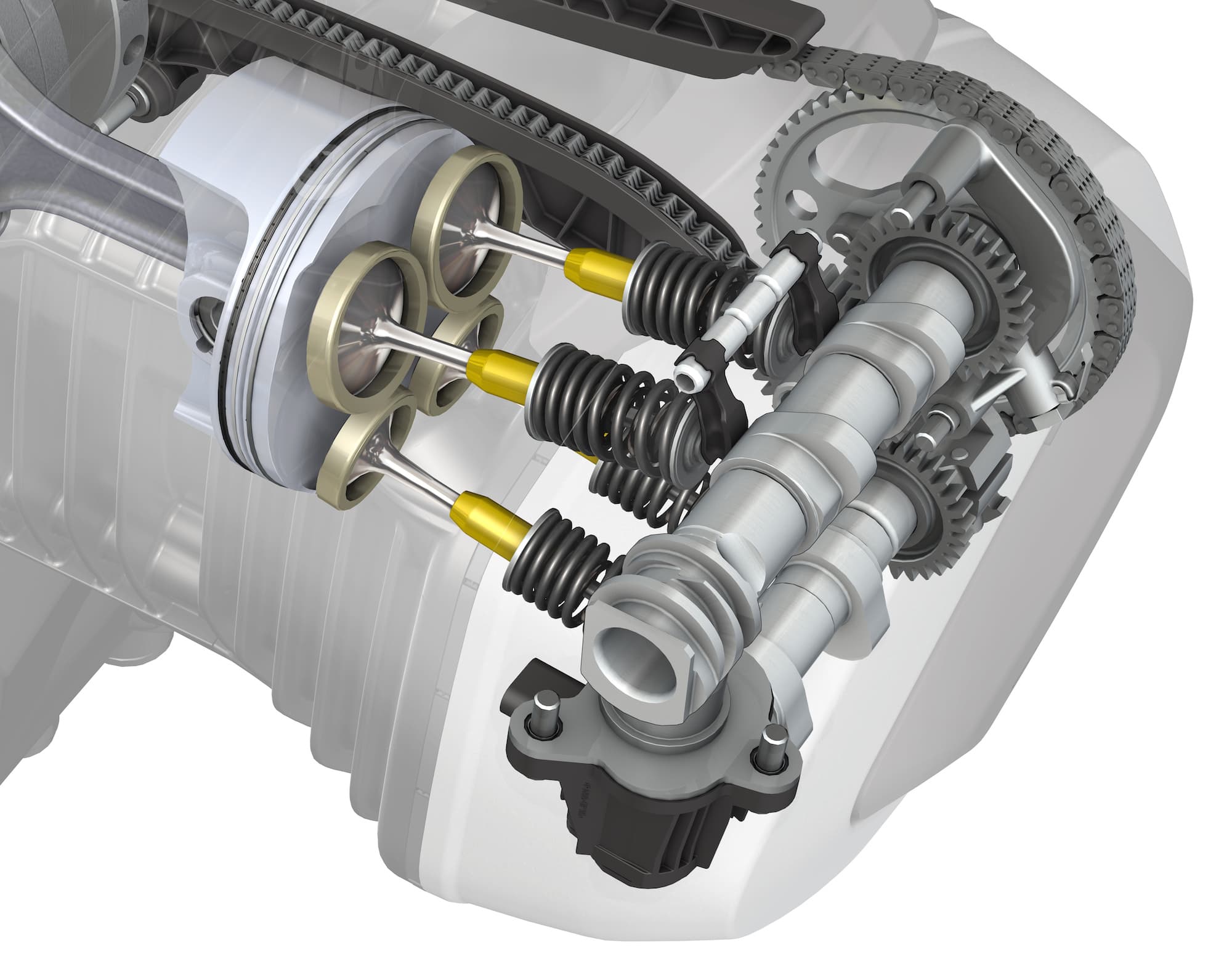 Motorcycle Camshaft and Valve Train Types Explained 7 BMW R 1250 GS DOHC four-valve cylinder-head cutaway