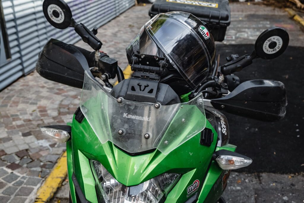 Broken windshield from motorcycle