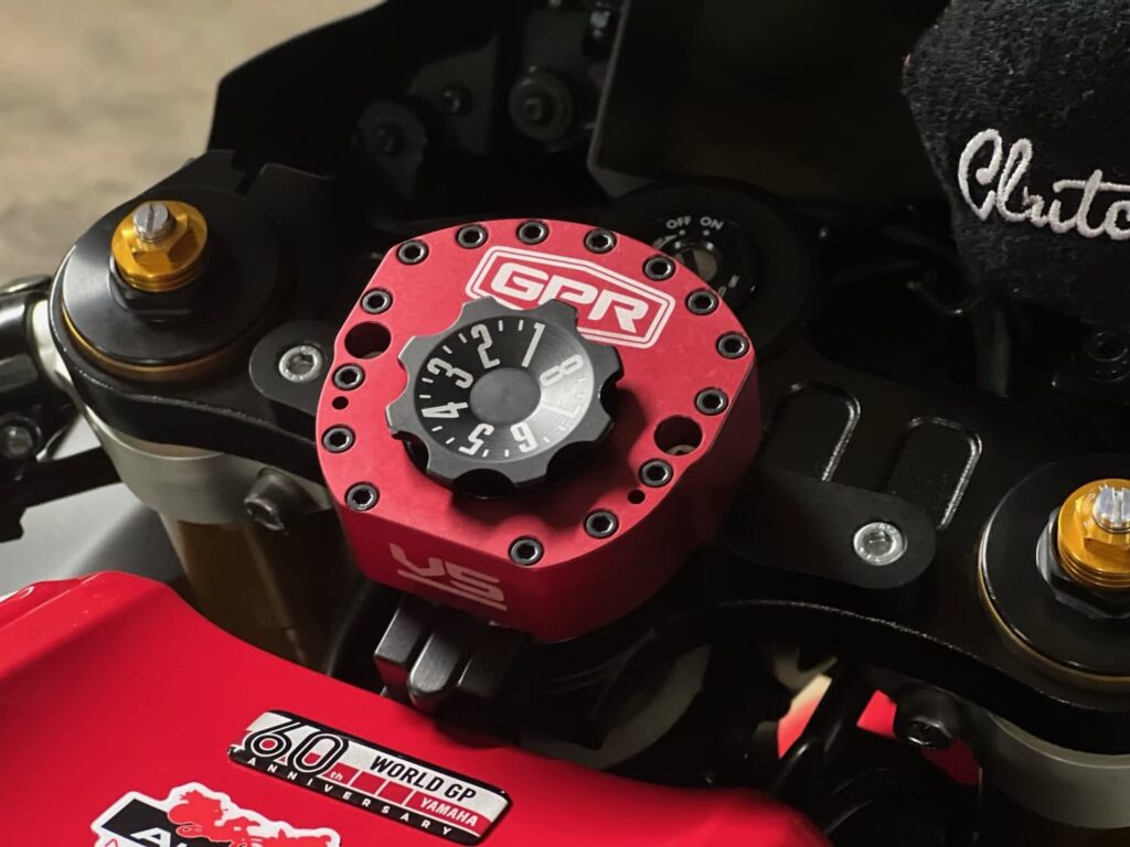 GPR rotary steering stabilizer / damper fitted to a Yamaha YZF-R7
