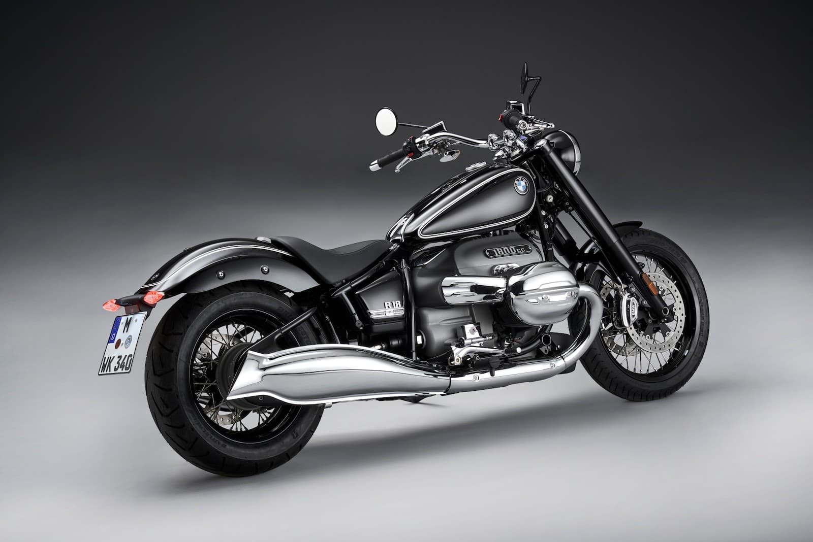 BMW R 18 first edition studio photo RHS diagonal showing the exhaust